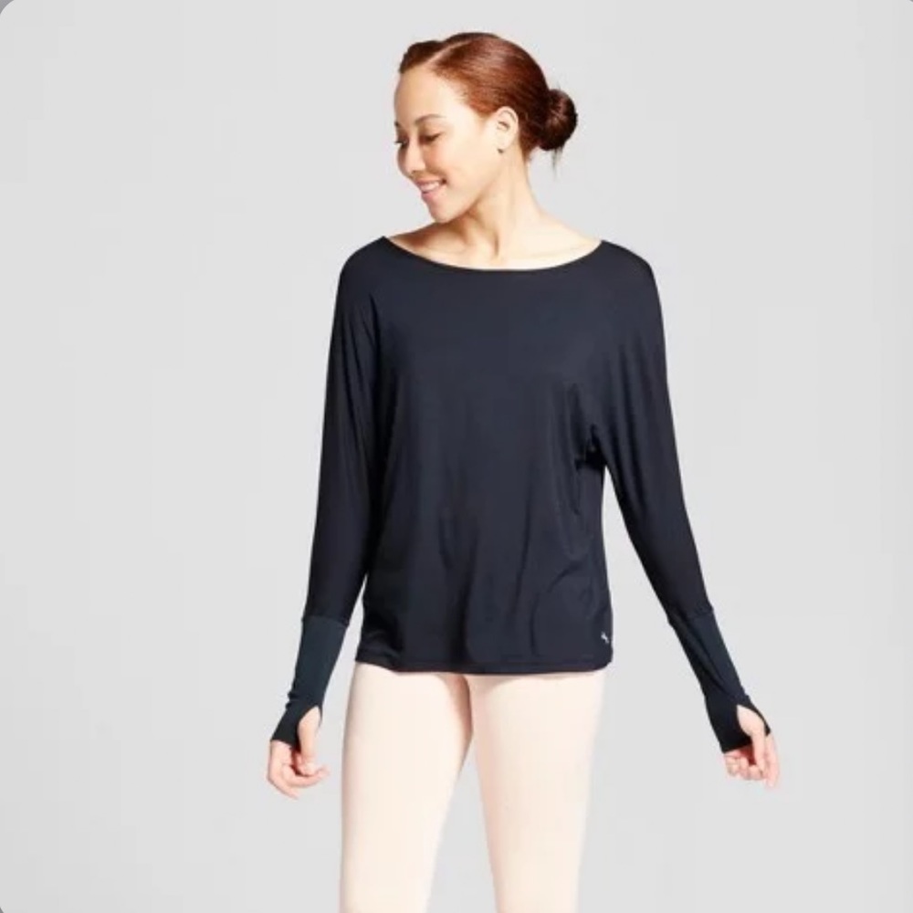 JoyLab Black Open Back Long Sleeve Top Shirt Sz XS